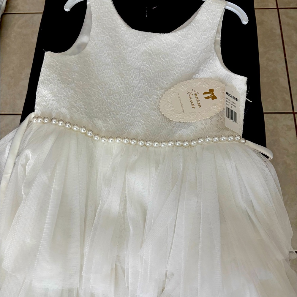 White Sleeveless Dress with Pearl Waistband